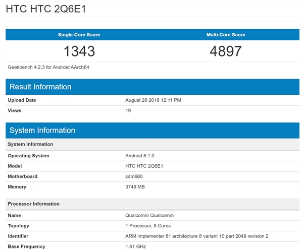 捕鱼达人手机版下载，HTC U12 Life 或亮相 GeekBench：搭载骁龙 660