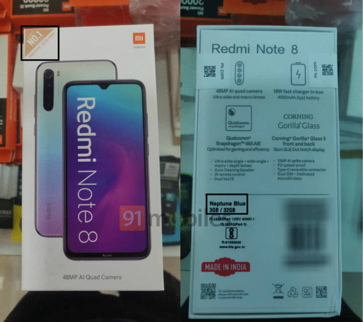 手机截图，Redmi Note 8 在印度开售：售价 9799 印度卢比
