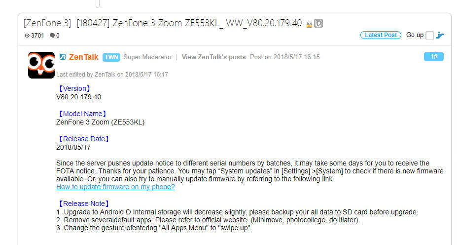 诺基亚翻盖手机，华硕为 ZenFone 3 Zoom 推送 Android 8.0 Oreo 更新