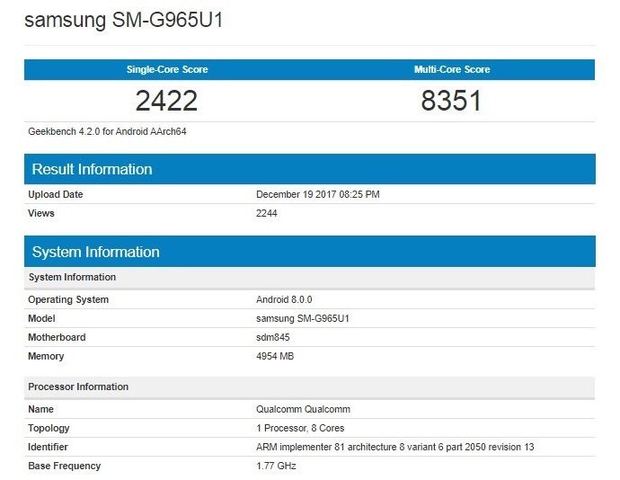 长虹z1手机，骁龙 845 版 Galaxy S9+亮相 Geekbench 基准测试数据库