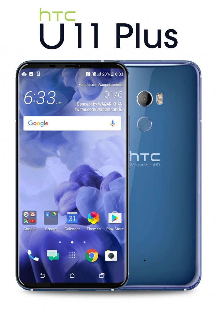 智能手机待机时间，HTC 周全屏手机 U11 Plus 渲染图曝光