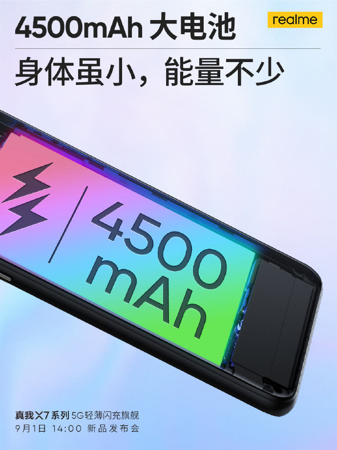 二手手机交易市场，realme 真我 X7：设置 4500mAh 大电池