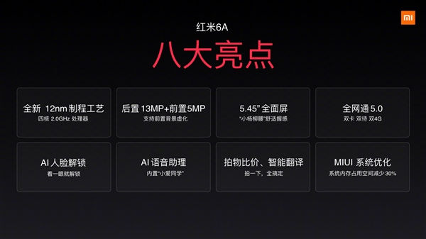 苹果概念手机，红米 6A 公布：首发 12nm 工艺联发科 A22 售价 599 元