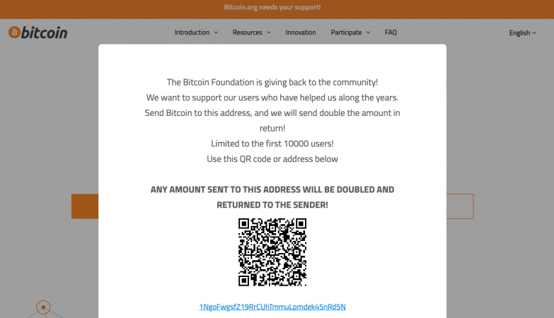 中本聪创立的Bitcoin.org网站被骇！跳出比特币双倍放送诈骗信息