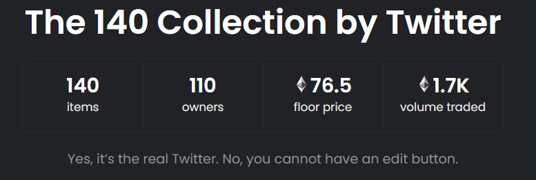 Twitter的140个NFT已超500万美元交易量 BAYC以7位数价格售出