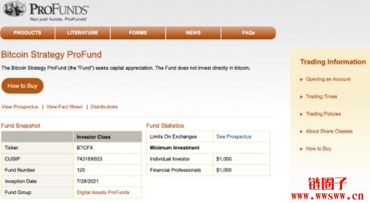 资产管理公司ProFunds推出美国第一档公开发行的比特币共同基金
